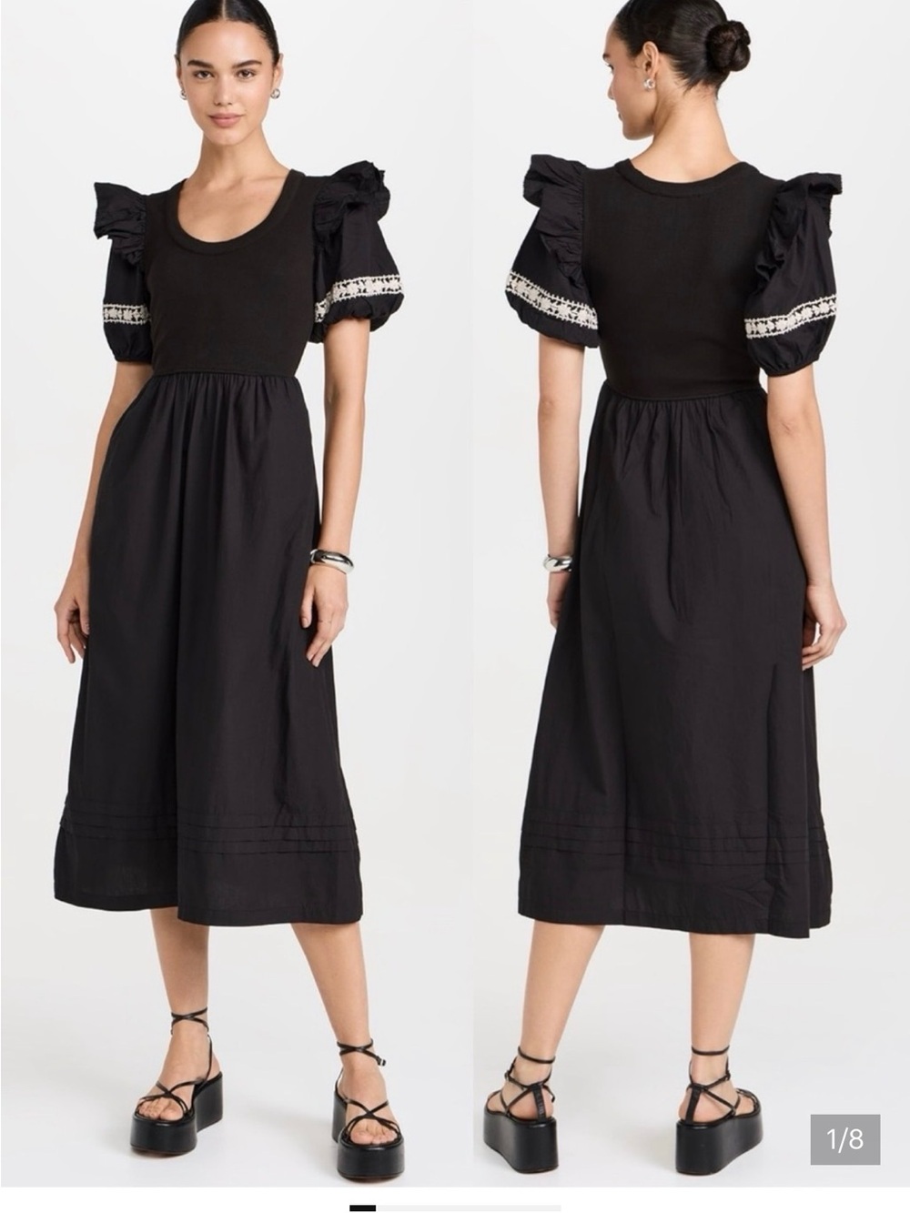 Cleobella Black Puff-Sleeve Maxi Dress with Embroidered Trim